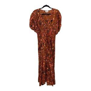 A.L.C. Womens Size 8 Lucia Floral V-Neck Smocked Waist A-Line Midi Dress